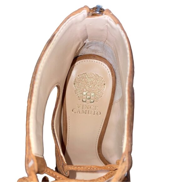 Vince Camuto VC-Kamaye 9M 39 Women Shoes 5” Heel Suede Tan Lace-Up Leather - Picture 6 of 14